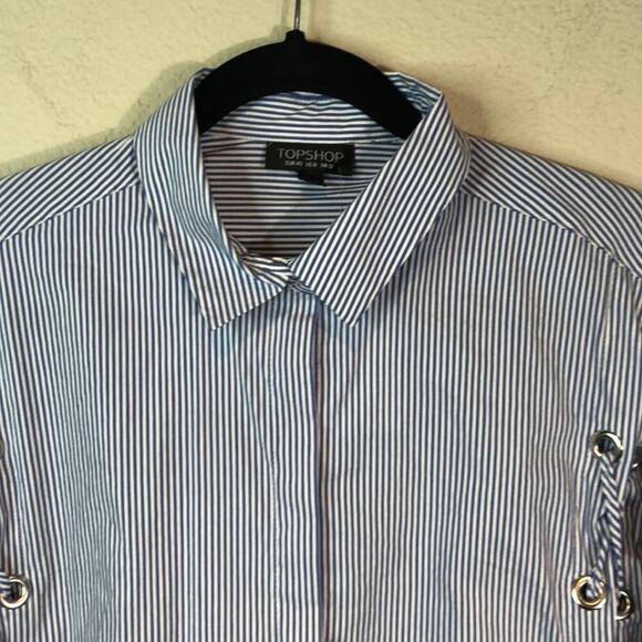 Topshop Striped Lace Up Poplin Button Down Shirt - Picture 7 of 12